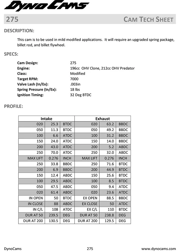 EC Carburetors DynoCams 275-CL Cam For Clone/Hemi Predator 2 EC Carburetors DynoCams 275-CL Cam For Clone/Hemi Predator - Image 2